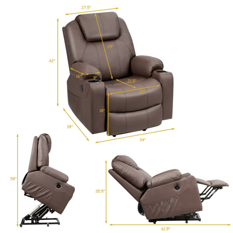 Electric Power Lift Leather Massage Sofa-BrownCostway Gallery View 4 of 11