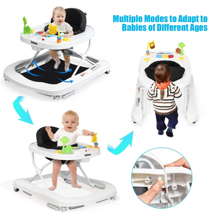 Foldable Baby Activity Walker with Adjustable Height and Detachable Seat Cushion-Gray | Costway