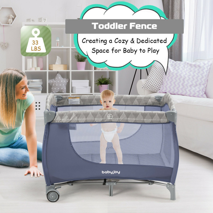 Foldable Safety  Baby Playard for Toddler Infant with Changing Station-GrayCostway Gallery View 1 of 12