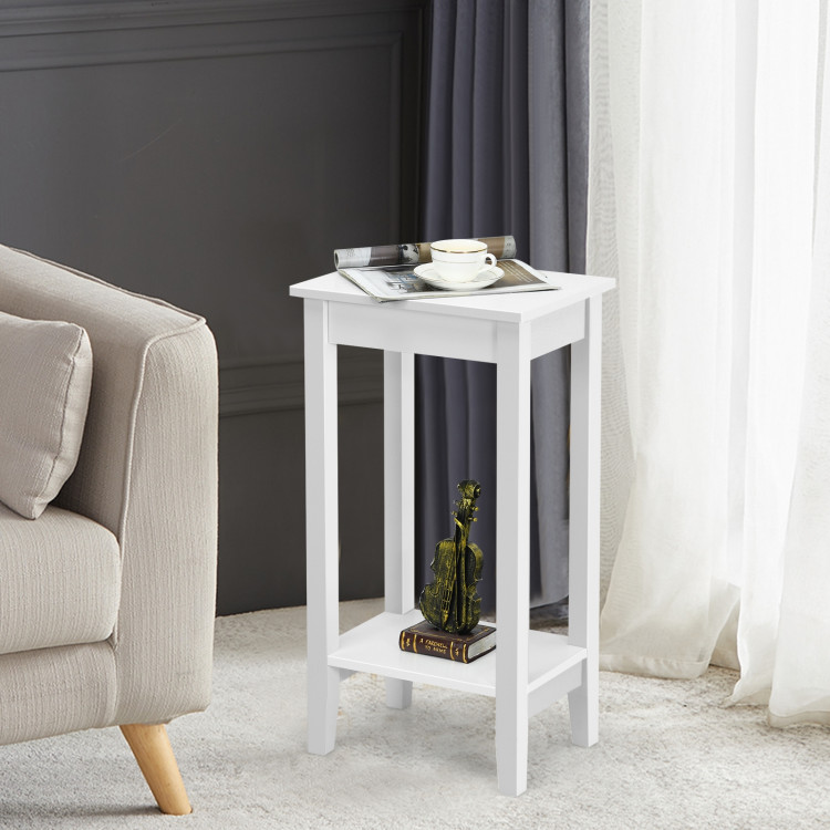 2-Tier Nightstand End Side Wooden Legs Table for Bedroom-WhiteCostway Gallery View 6 of 11