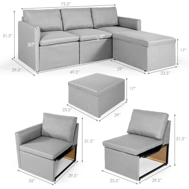 Convertible L-Shaped Sectional Sofa Couch with Reversible Chaise-Light Gray - Gallery View 5 of 12