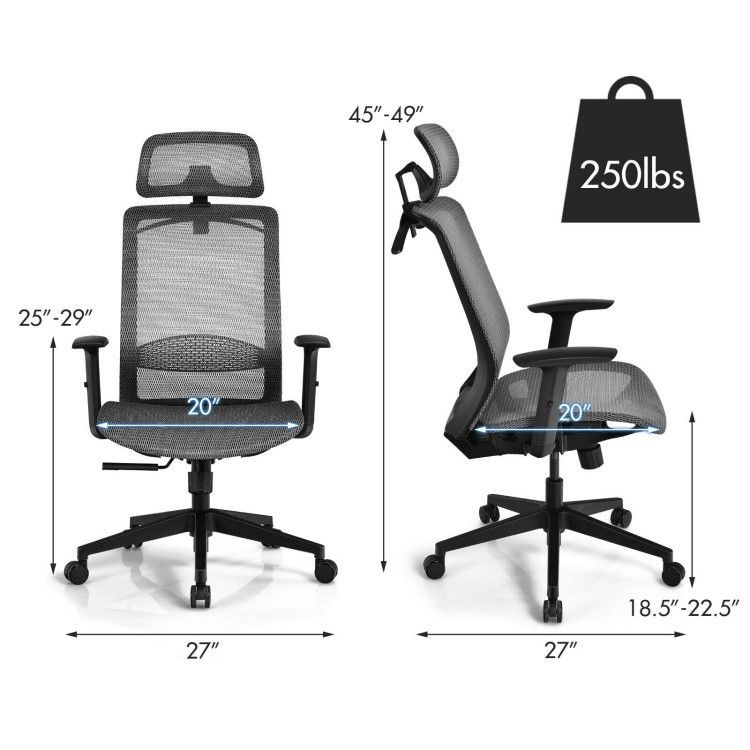 Height Adjustable Ergonomic High Back Mesh Office Chair with Hange-GrayCostway Gallery View 4 of 12