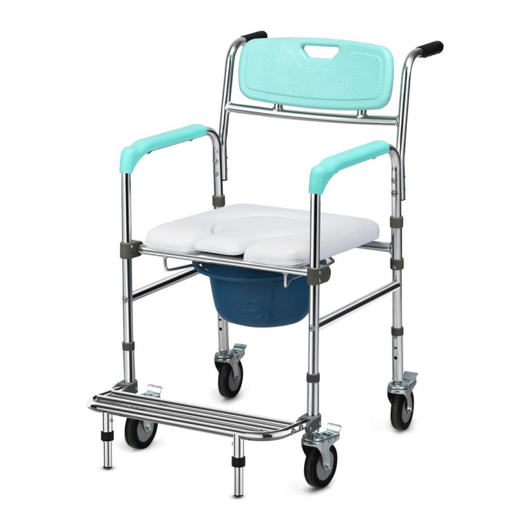 Aluminum Medical Transport Commode Wheelchair Shower Chair-TurquoiseCostway Gallery View 3 of 11