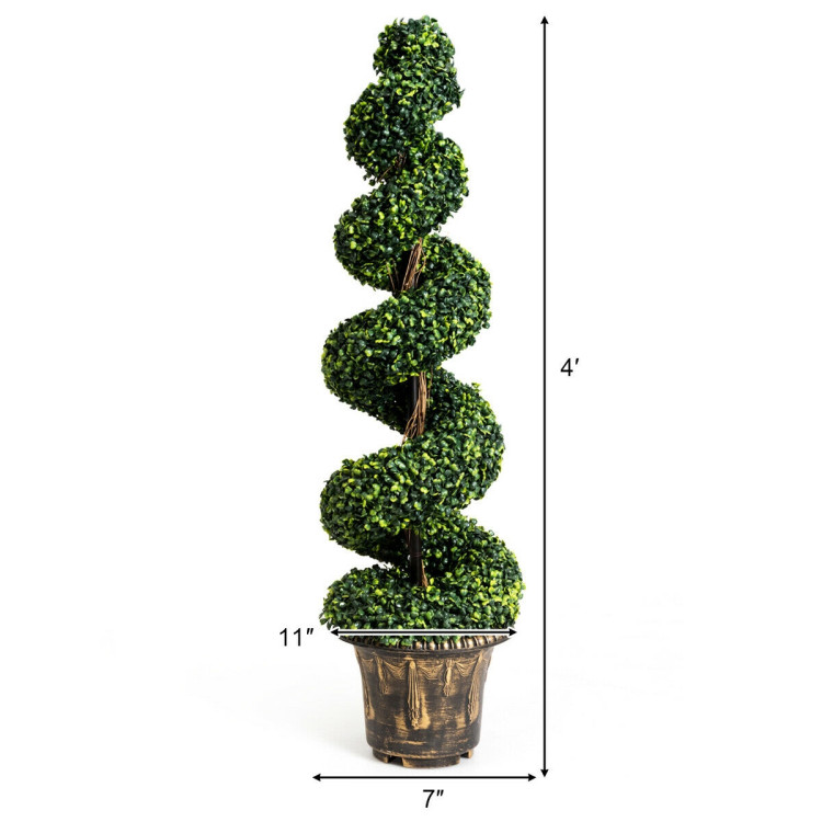 2-Set 4 Feet Artificial  Décor Green Boxwood Spiral TreeCostway Gallery View 4 of 9