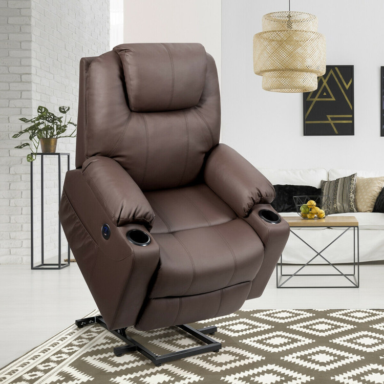 Electric Power Lift Leather Massage Sofa-BrownCostway Gallery View 6 of 11