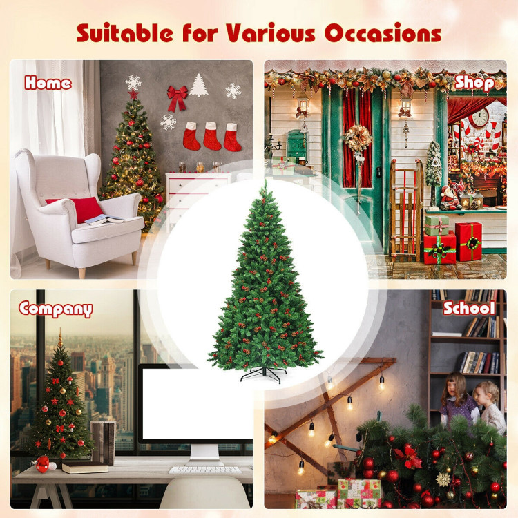 7.5 Feet Pre-lit Hinged Christmas Tree with 550 LED Lights and Sturdy Metal StandCostway Gallery View 8 of 12
