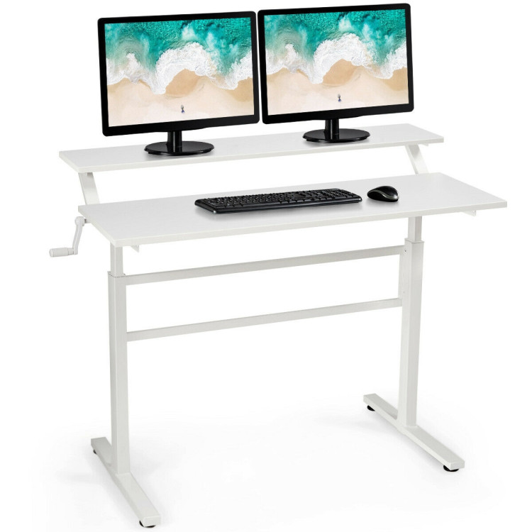 Standing Desk Crank Adjustable Sit to Stand Workstation -WhiteCostway Gallery View 6 of 9