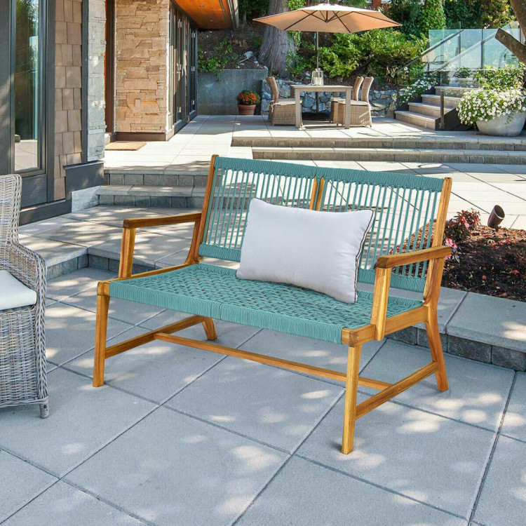 2-Person Acacia Wood Yard Bench for Balcony and Patio-TurquoiseCostway Gallery View 8 of 10