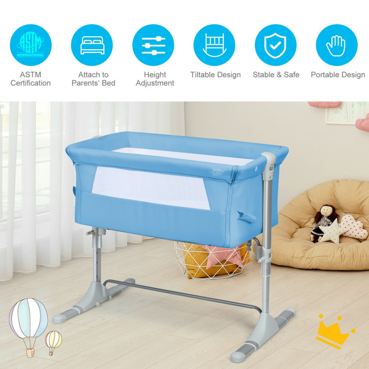 Travel Portable Baby Bed Side Sleeper  Bassinet Crib with Carrying Bag-BlueCostway Gallery View 2 of 11