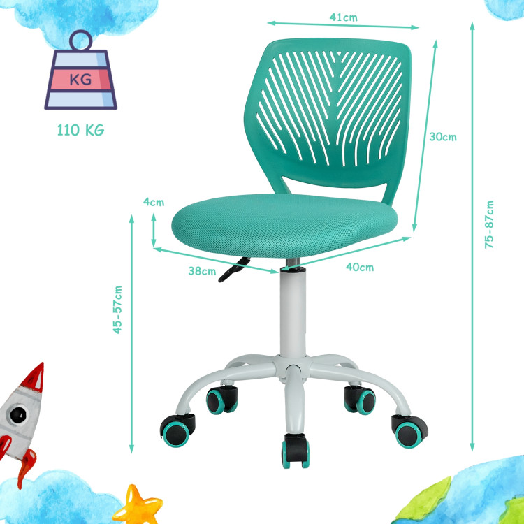 Adjustable Office Task Desk Armless Chair-TurquoiseCostway Gallery View 4 of 20