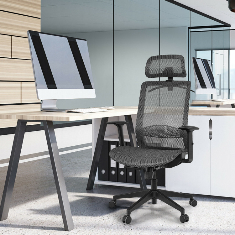 Height Adjustable Ergonomic High Back Mesh Office Chair with Hange-GrayCostway Gallery View 1 of 12
