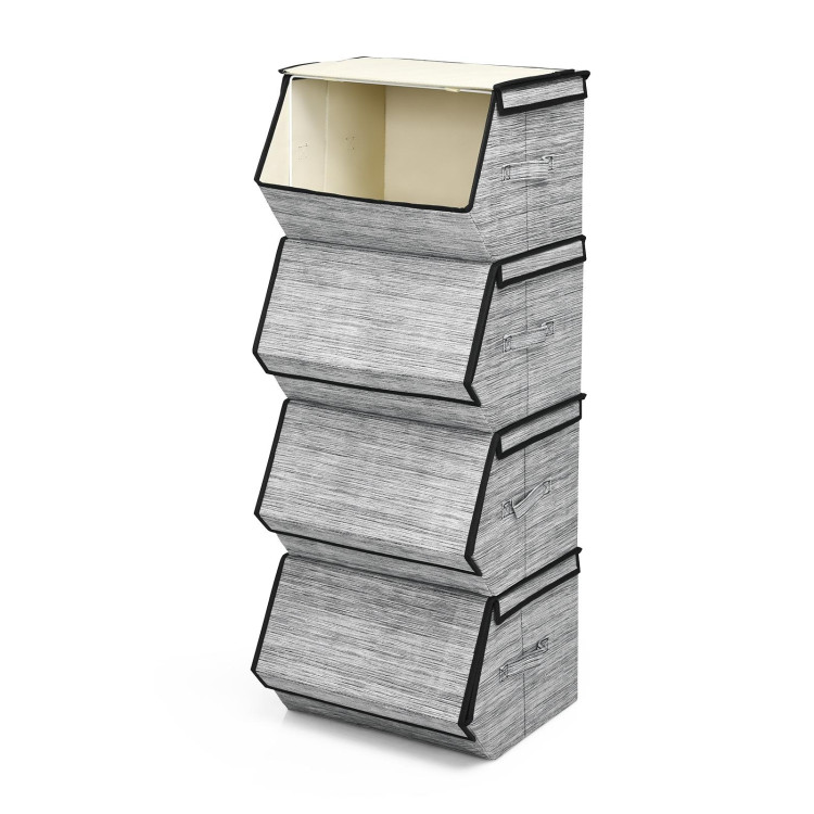 Set of 4 Storage Bins Stackable Cubes with Lid-BlackCostway Gallery View 3 of 13