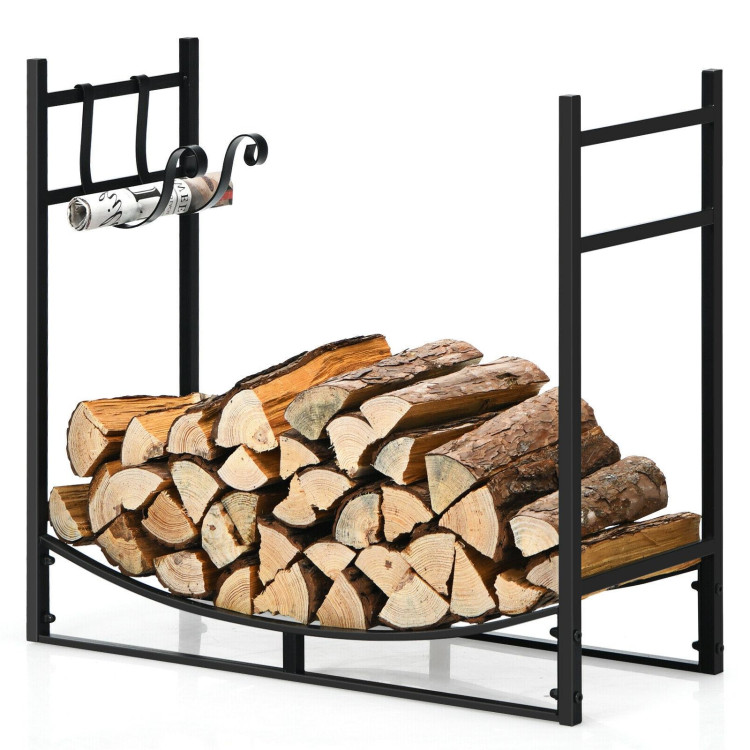 33 Inch Firewood Rack with Removable Kindling Holder Steel Fireplace WoodCostway Gallery View 3 of 12