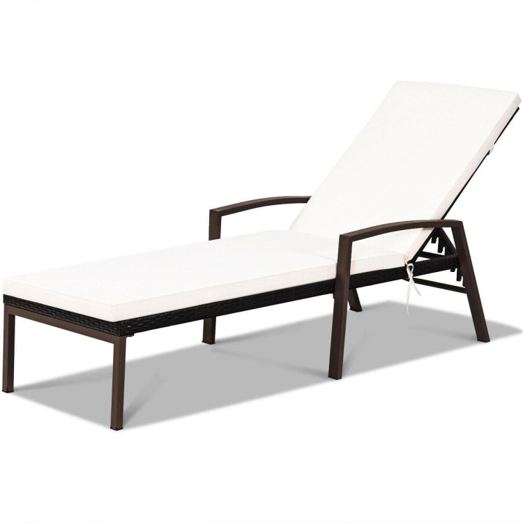 Patio Rattan Lounge Chaise Recliner with Back Adjustable CushionedCostway Gallery View 1 of 7