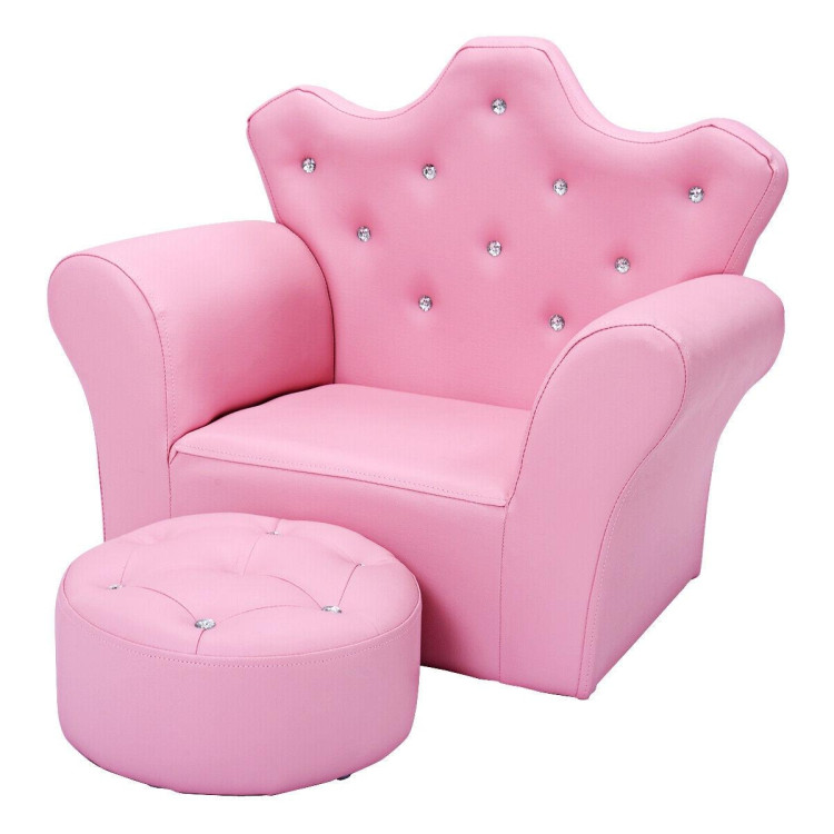 Pink Kids Sofa Armrest Couch with Ottoman-PinkCostway Gallery View 3 of 10