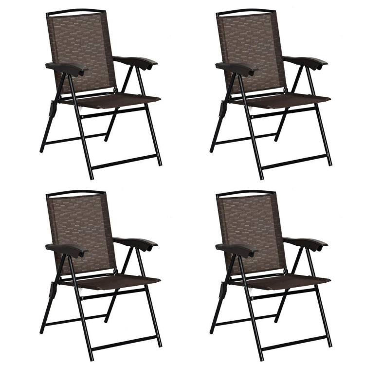 4 Pieces Folding Dining Chairs with Steel Armrests and Sling BackCostway Gallery View 1 of 12