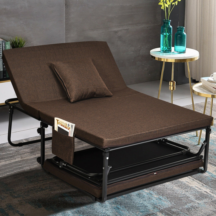 Folding Guest Sleeper Bed w/6 Position Adjustment-BrownCostway Gallery View 8 of 12