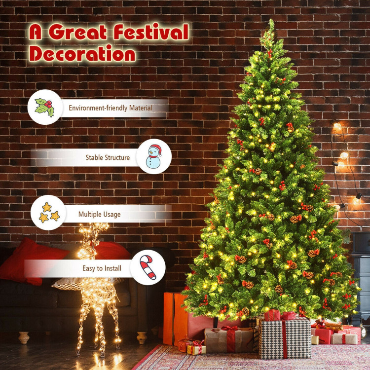 7.5 Feet Pre-lit Hinged Christmas Tree with 550 LED Lights and Sturdy Metal StandCostway Gallery View 5 of 12