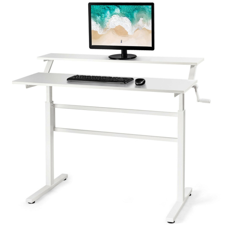 Standing Desk Crank Adjustable Sit to Stand Workstation -WhiteCostway Gallery View 7 of 9