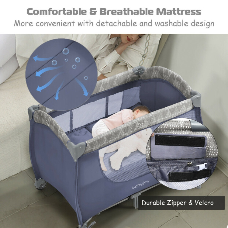Foldable Safety  Baby Playard for Toddler Infant with Changing Station-GrayCostway Gallery View 10 of 12
