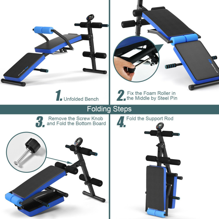 Adjustable Sit Up Bench with LCD Monitor-BlueCostway Gallery View 7 of 8