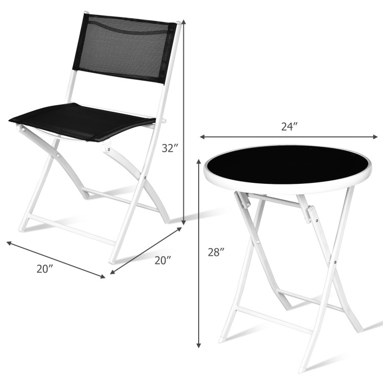 3 Pieces Patio Folding Bistro Set for Balcony or Outdoor Space-BlackCostway Gallery View 4 of 15