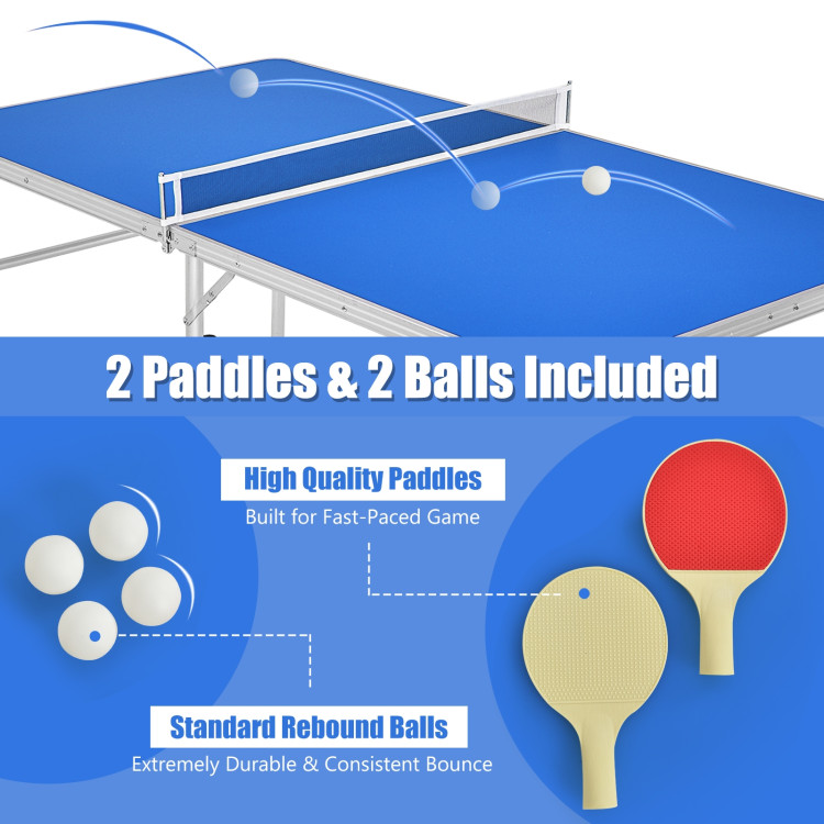 60 Inch Portable Tennis Ping Pong Folding Table with Accessories-BlueCostway Gallery View 9 of 12