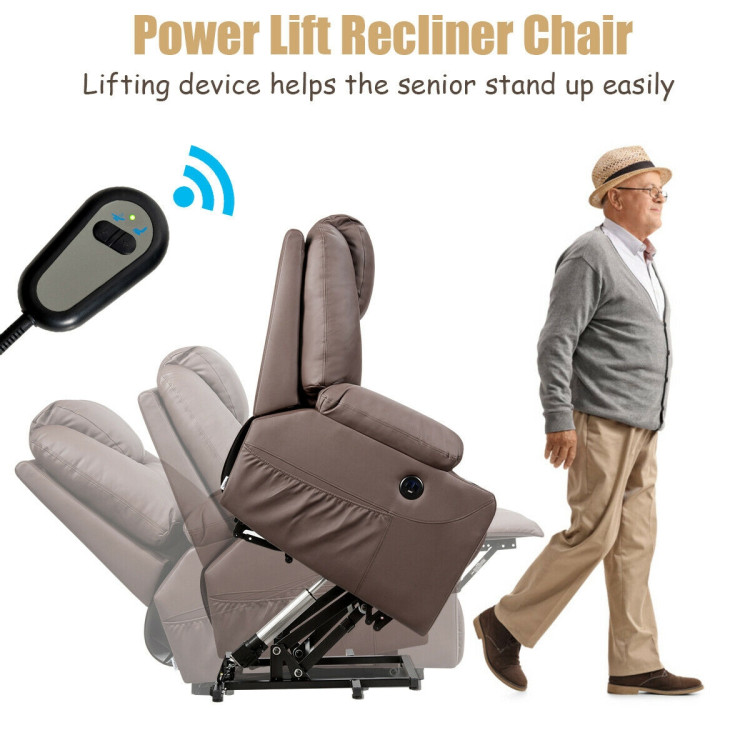Electric Power Lift Leather Massage Sofa-BrownCostway Gallery View 10 of 11