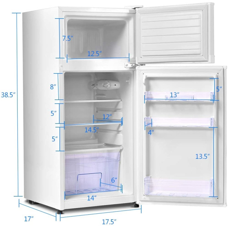 2 Doors Cold-rolled Sheet Compact Refrigerator-WhiteCostway Gallery View 7 of 12