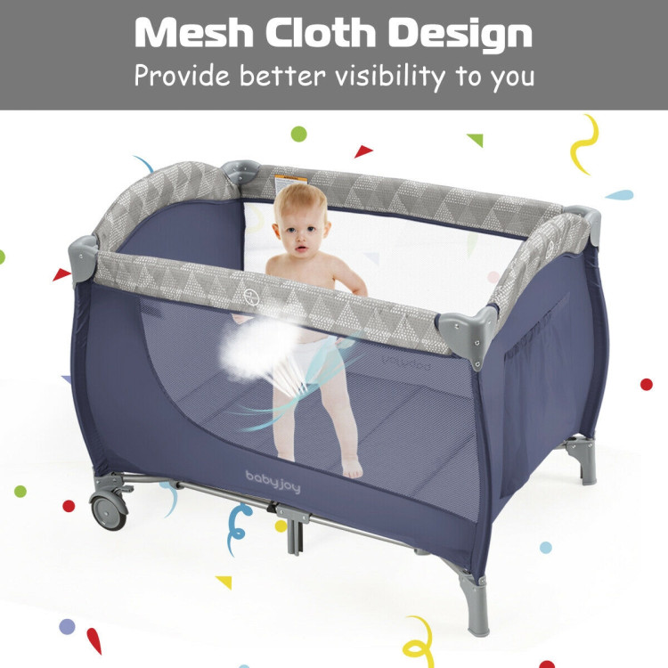 Foldable Safety  Baby Playard for Toddler Infant with Changing Station-GrayCostway Gallery View 8 of 12