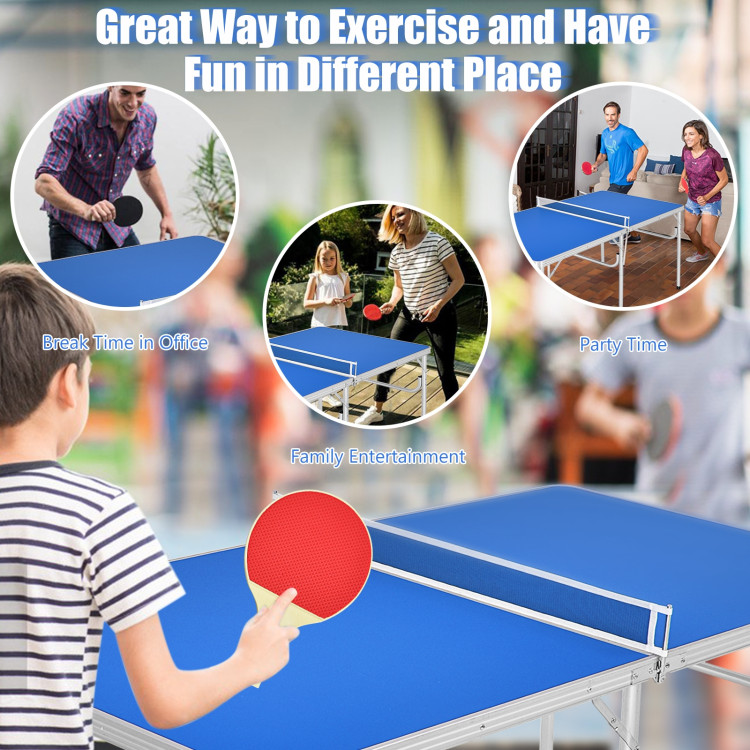 60 Inch Portable Tennis Ping Pong Folding Table with Accessories-BlueCostway Gallery View 3 of 12