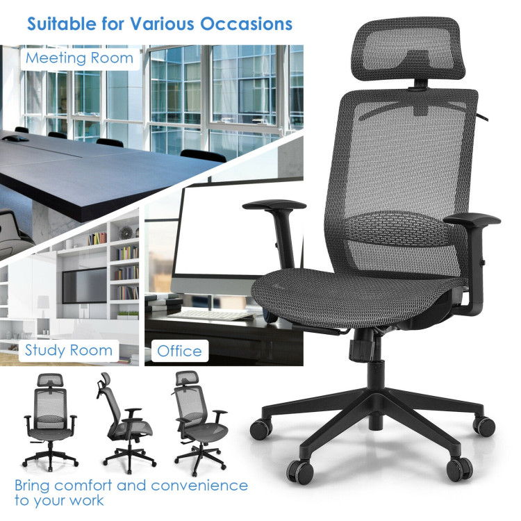 Height Adjustable Ergonomic High Back Mesh Office Chair with Hange-GrayCostway Gallery View 12 of 12
