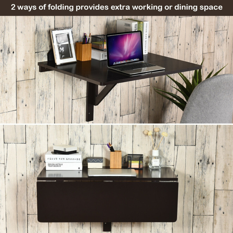 31.5 x 23.5 Inch Wall Mounted Folding Table for Small Spaces-BrownCostway Gallery View 8 of 12