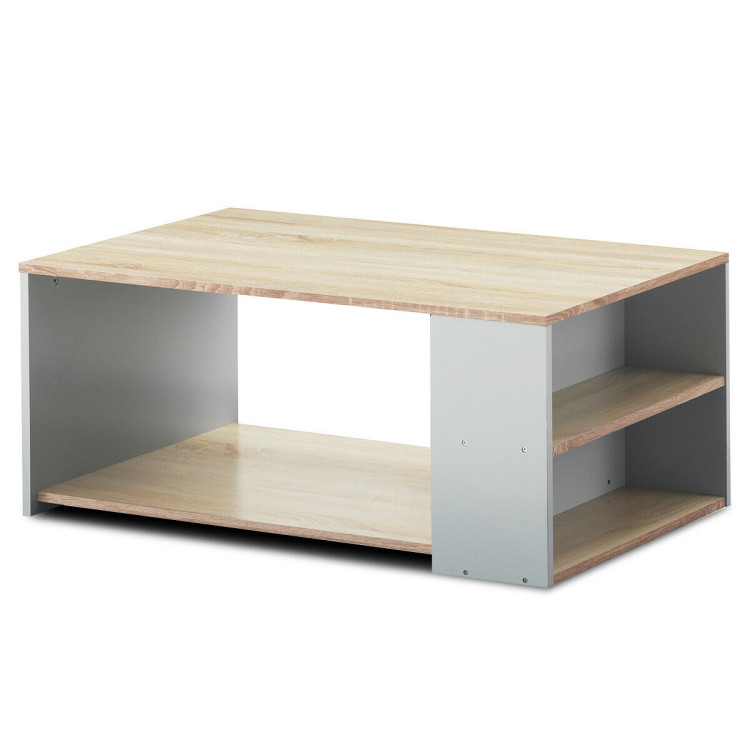 Coffee Table Sofa Side Table with Storage Shelves -NaturalCostway Gallery View 8 of 10