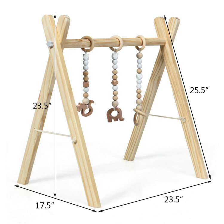 Portable 3 Wooden Newborn Baby Exercise Activity Gym Teething Toys Hanging Bar-NaturalCostway Gallery View 5 of 14