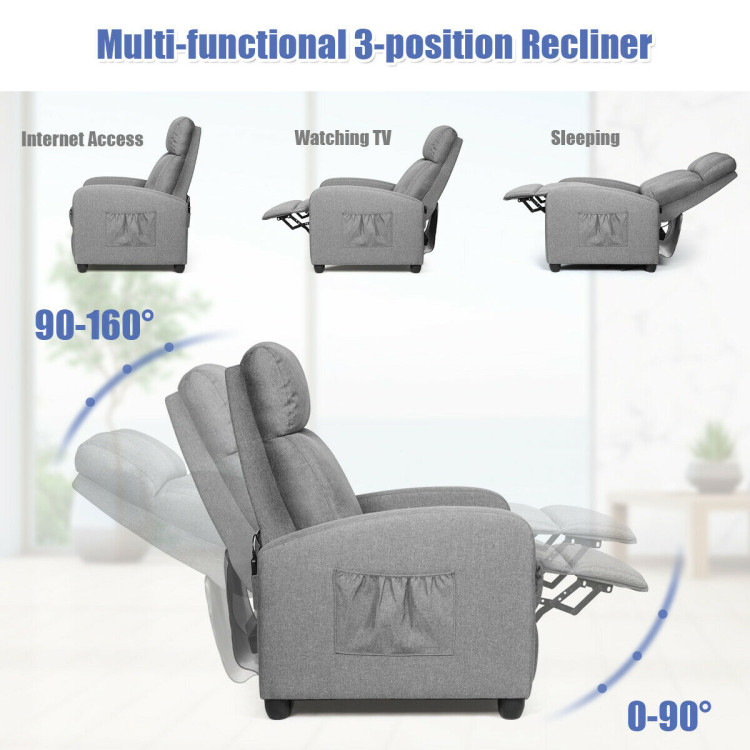 Recliner Sofa Wingback Chair with Massage Function-GrayCostway Gallery View 7 of 12