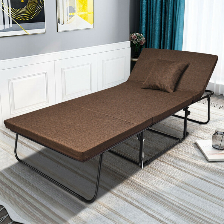 Folding Guest Sleeper Bed w/6 Position Adjustment-BrownCostway Gallery View 7 of 12