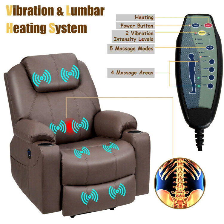 Electric Power Lift Leather Massage Sofa-BrownCostway Gallery View 9 of 11
