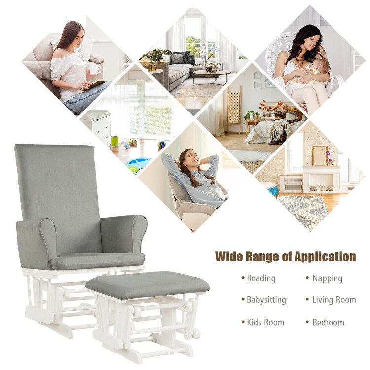 Baby Nursery Relax Rocker Rocking Chair Glider and Ottoman Cushion Set-GrayCostway Gallery View 5 of 11