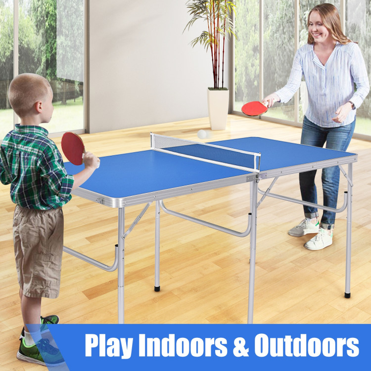 60 Inch Portable Tennis Ping Pong Folding Table with Accessories-BlueCostway Gallery View 10 of 12