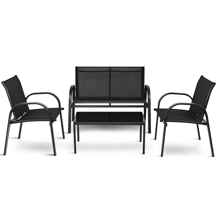 4 Pieces Patio Furniture Set with Glass Top Coffee Table-BlackCostway Gallery View 1 of 8