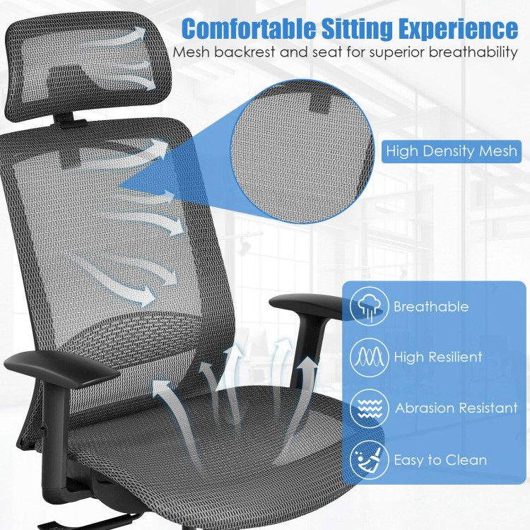 Height Adjustable Ergonomic High Back Mesh Office Chair with Hange-GrayCostway Gallery View 9 of 12