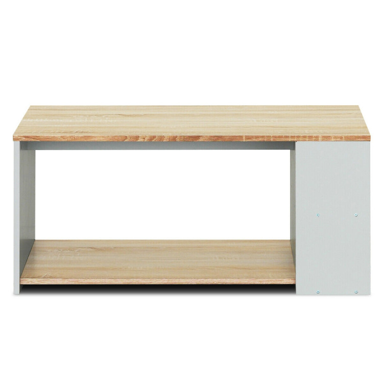 Coffee Table Sofa Side Table with Storage Shelves -NaturalCostway Gallery View 9 of 10
