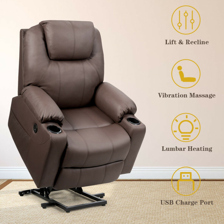 Electric Power Lift Leather Massage Sofa-BrownCostway Gallery View 3 of 11