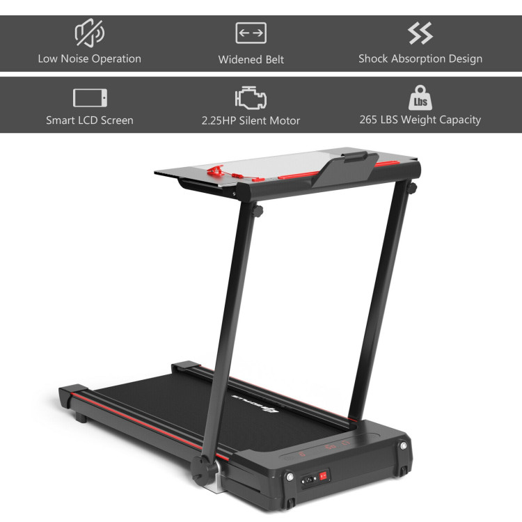 2.25 HP 3-in-1 Folding Treadmill with Table Speaker Remote Control-BlackCostway Gallery View 5 of 13