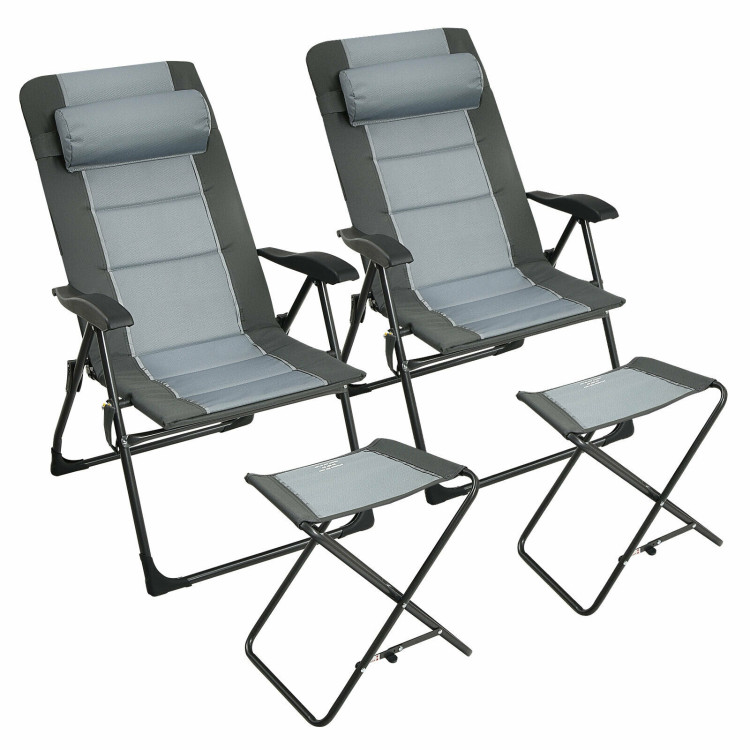Set of 2 Patiojoy Patio Folding Dining Chair with Ottoman Set Recliner Adjustable-GrayCostway Gallery View 10 of 13