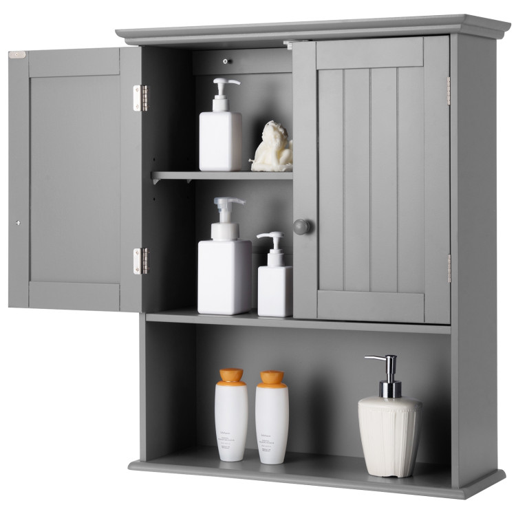 2-Door Wall Mount Bathroom Storage Cabinet with Open Shelf - Costway