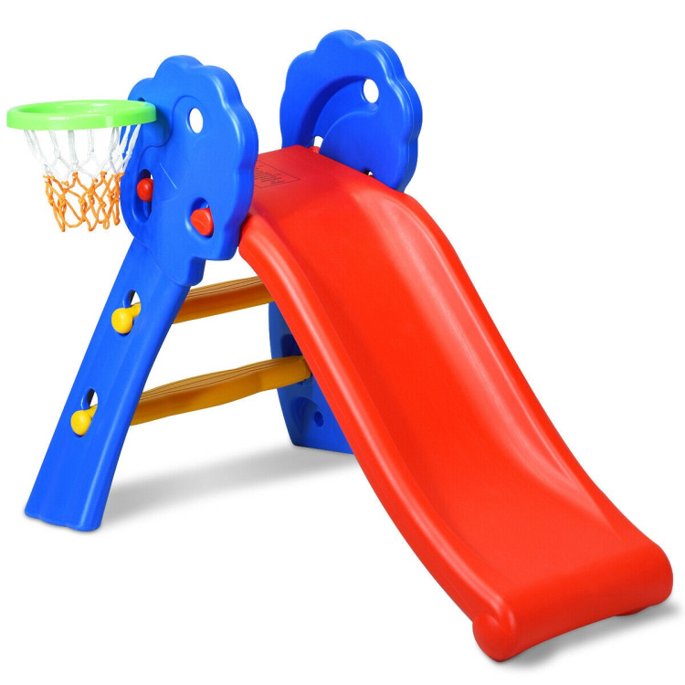2 Step Children Folding Slide with Basketball HoopCostway Gallery View 1 of 12
