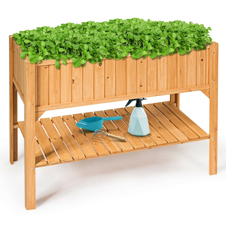 Wooden Elevated Planter Box Shelf Suitable for Garden UseCostway Gallery View 7 of 11