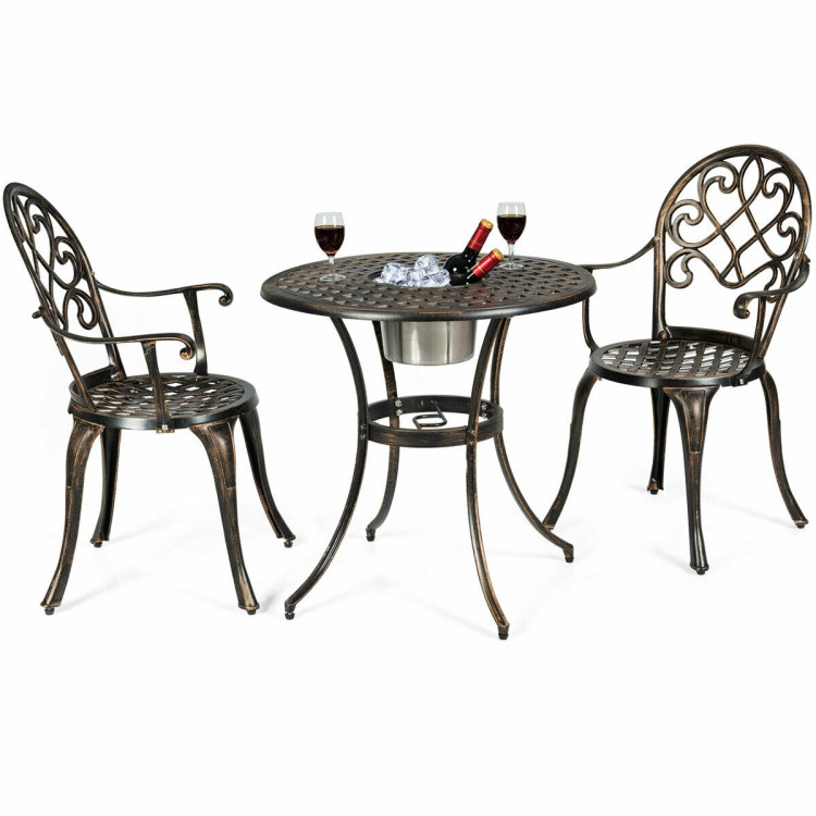 3 Pieces Outdoor Set Patio Bistro with Attached Removable Ice BucketCostway Gallery View 8 of 12